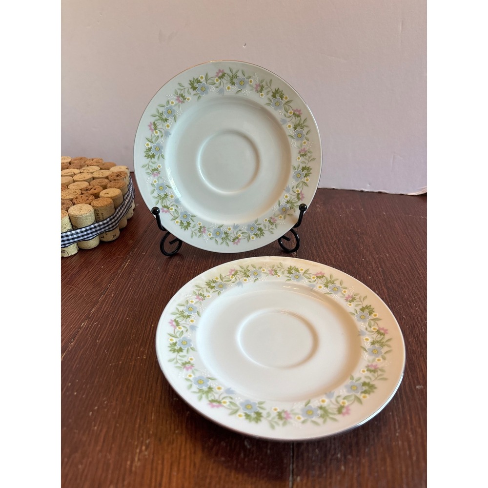 Johann Haviland Blue Garland Saucers Set of 2 Bavaria Germany Fine China 6 Inch